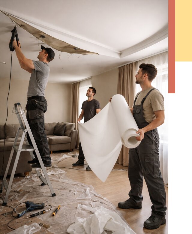 Замена полотна натяжного потолка в Канске от 10383 руб. быстро и недорого | ОТДЕЛОЧНИК-Кнс