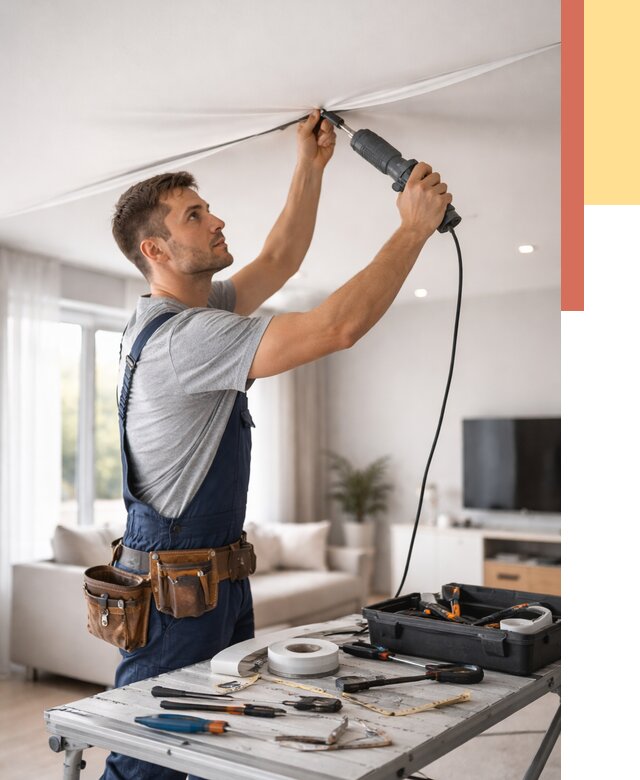 Ремонт натяжных потолков в Канске от 10383 руб. под ключ — ОТДЕЛОЧНИК-Кнс