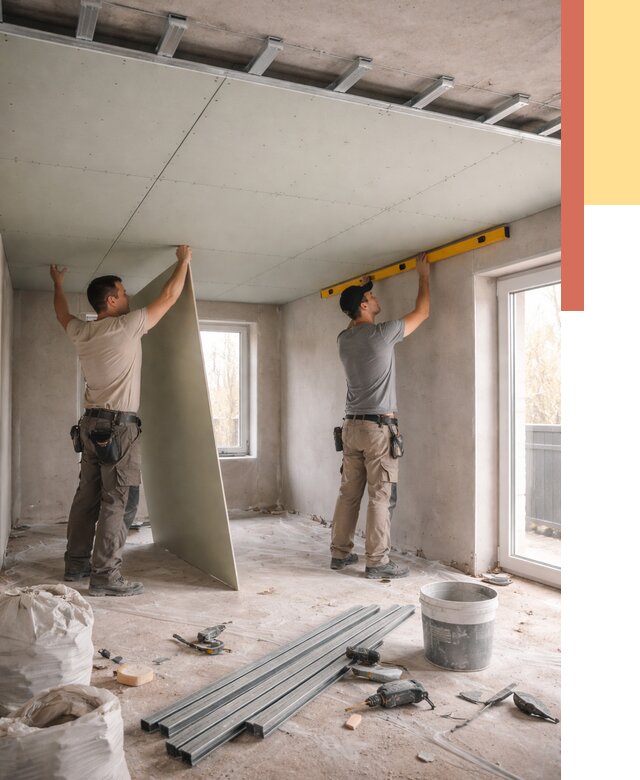 Одноуровневый потолок из гипсокартона в Канске от 820 руб. — монтаж под ключ | ОТДЕЛОЧНИК-Кнс