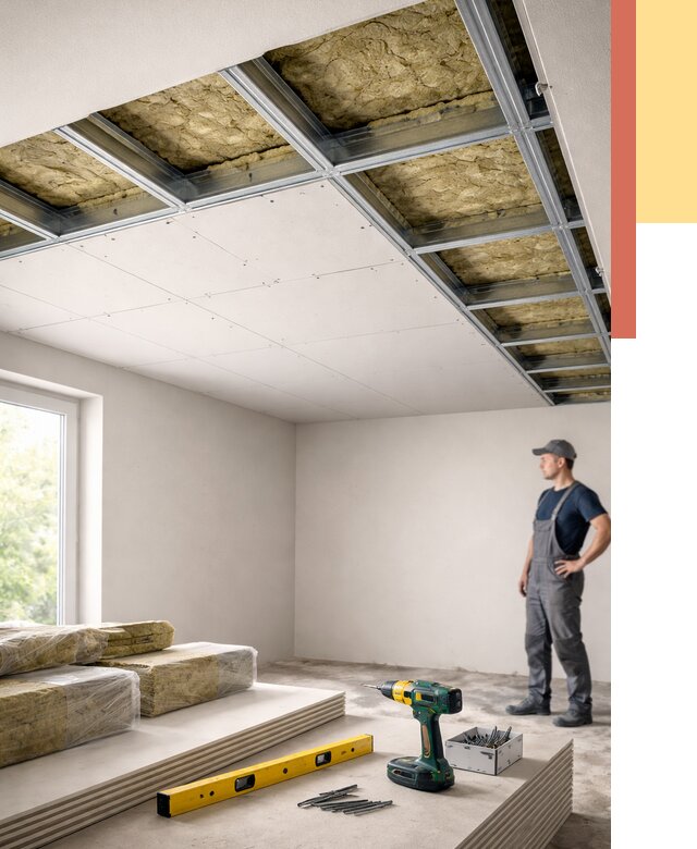 Звукоизоляция потолка ГКЛ в Канске от 1038 руб. — монтаж под ключ | ОТДЕЛОЧНИК-Кнс