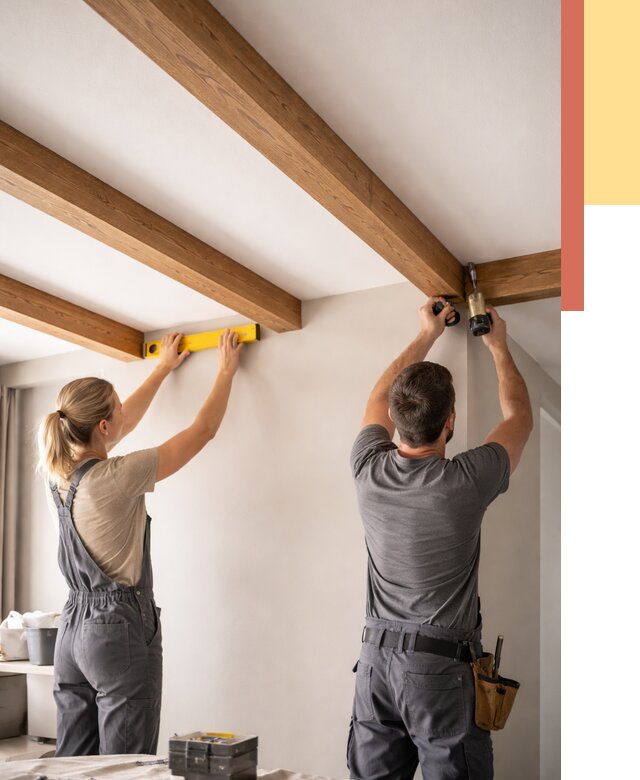 Монтаж декоративных балок на потолок в Канске от 4590 руб. — ОТДЕЛОЧНИК-Кнс